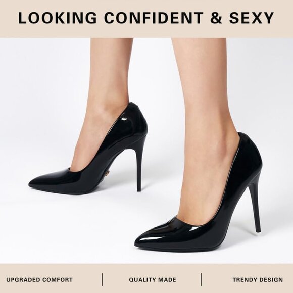 4 Inch Black Womens Pumps High Heels Stiletto Pointed Closed Toe Bridal Shoes - Picture 6 of 8